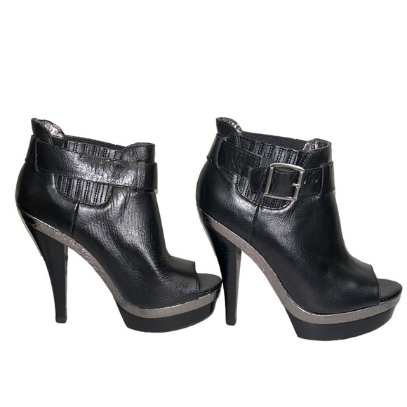 STEVE MADDEN | Mainst‎ Leather Peep Toe Booties Black Silver Snakeskin 6M - Picture 16 of 16